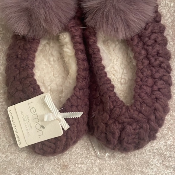 Brand New Lemon Popcorn Pom Pom Ballerina Slippers Knit Slip On Sherpa Purple - Picture 5 of 10